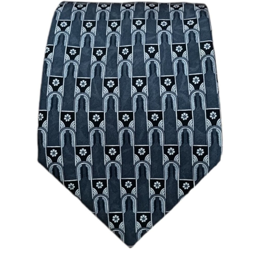LANVIN Gray Geometric Floral Silk Tie FRANCE 59"/ 4" EC